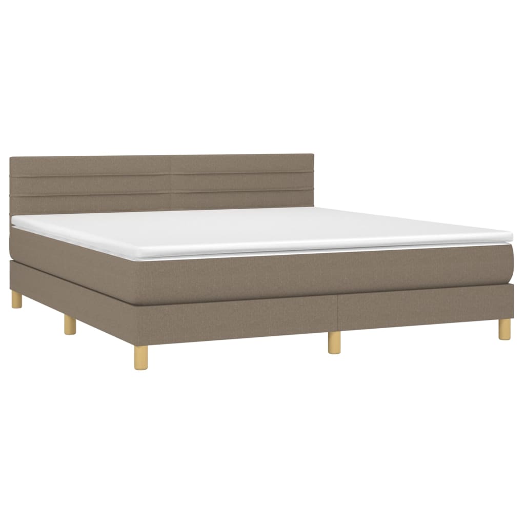 vidaXL Pat cu arcuri, saltea și LED, gri taupe, 180x200 cm, textil