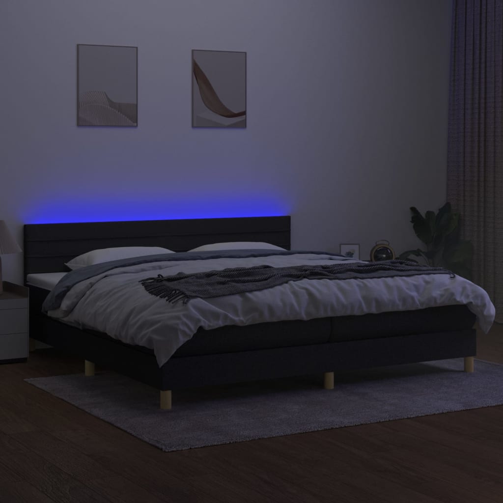 vidaXL Pat cu arcuri, saltea și LED, negru, 200x200 cm, textil