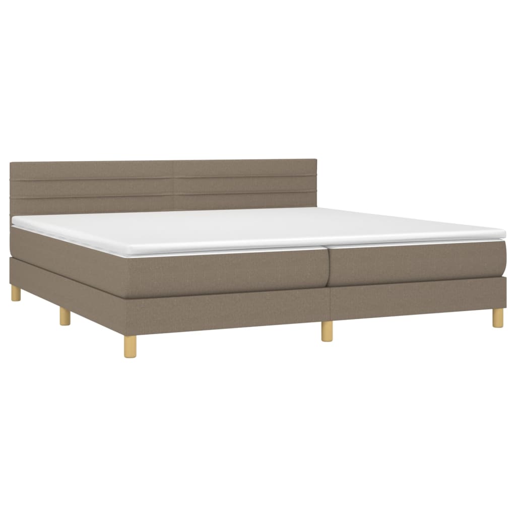 vidaXL Pat cu arcuri, saltea și LED, gri taupe, 200x200 cm, textil