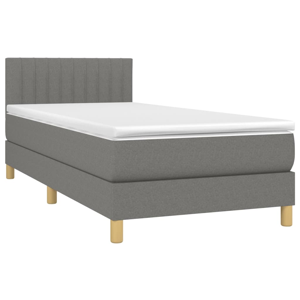 vidaXL Pat cu arcuri, saltea și LED, gri închis, 90x190 cm, textil