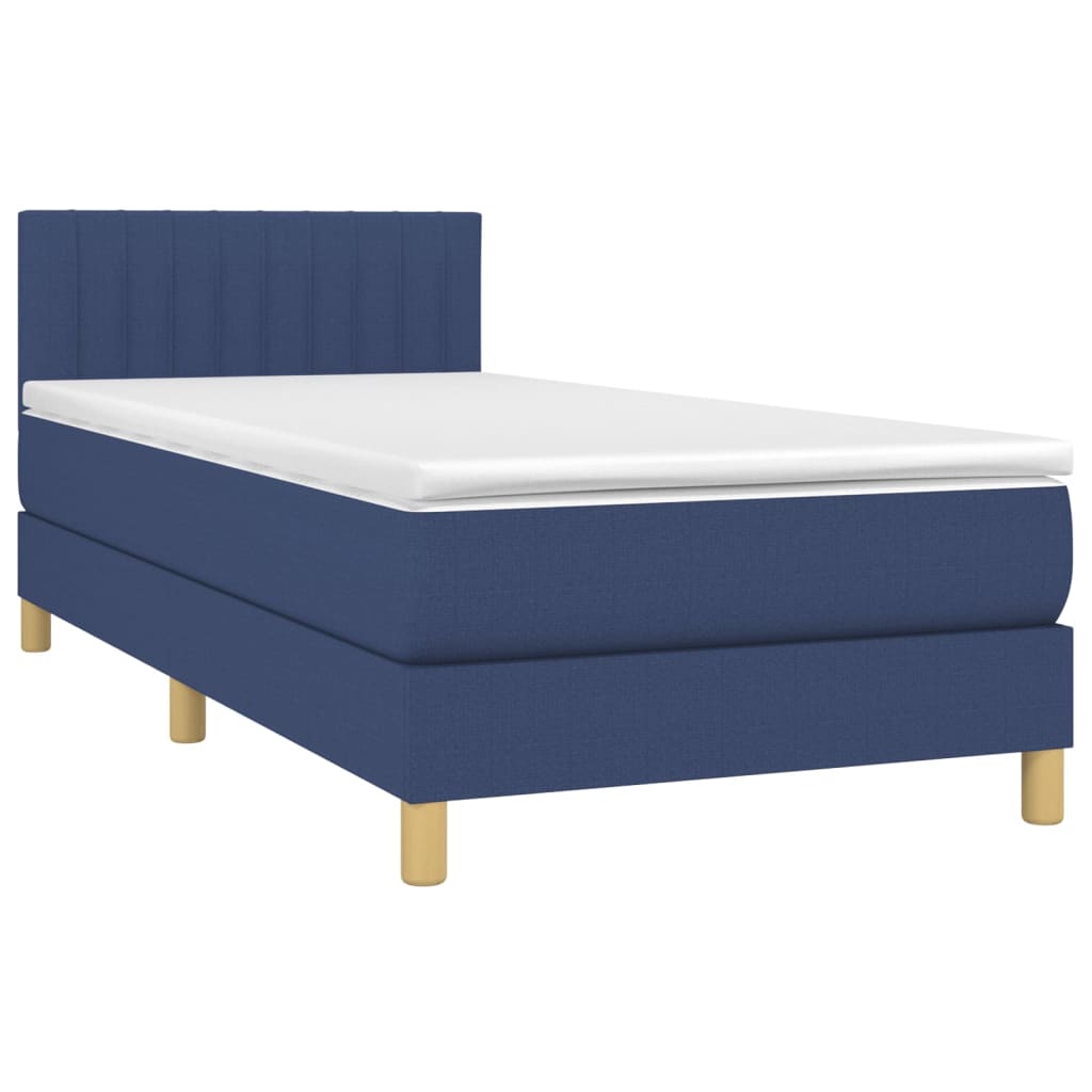 vidaXL Pat cu arcuri, saltea și LED, albastru, 90x190 cm, textil