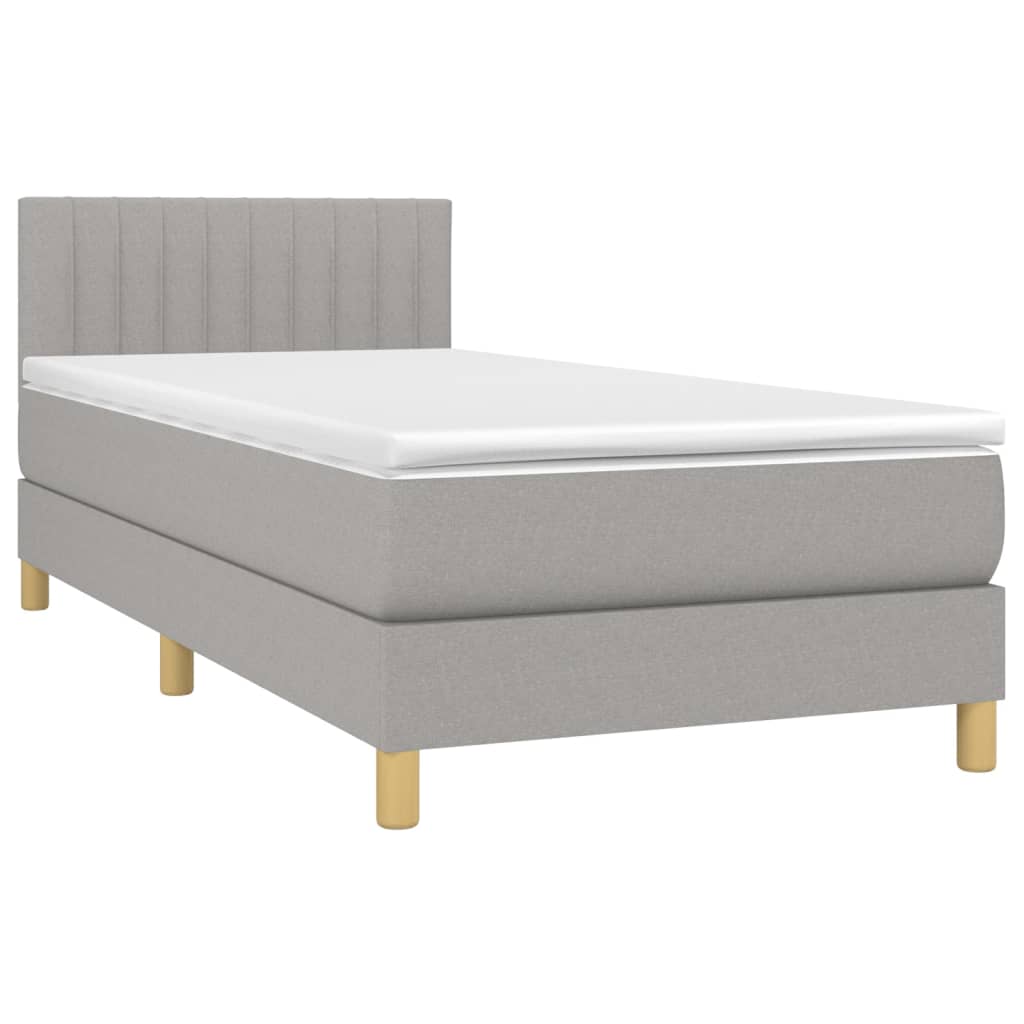 vidaXL Pat cu arcuri, saltea și LED, gri deschis, 90x200 cm, textil vidaXL Pat cu arcuri, saltea și LED, gri deschis, 90x200 cm, textil