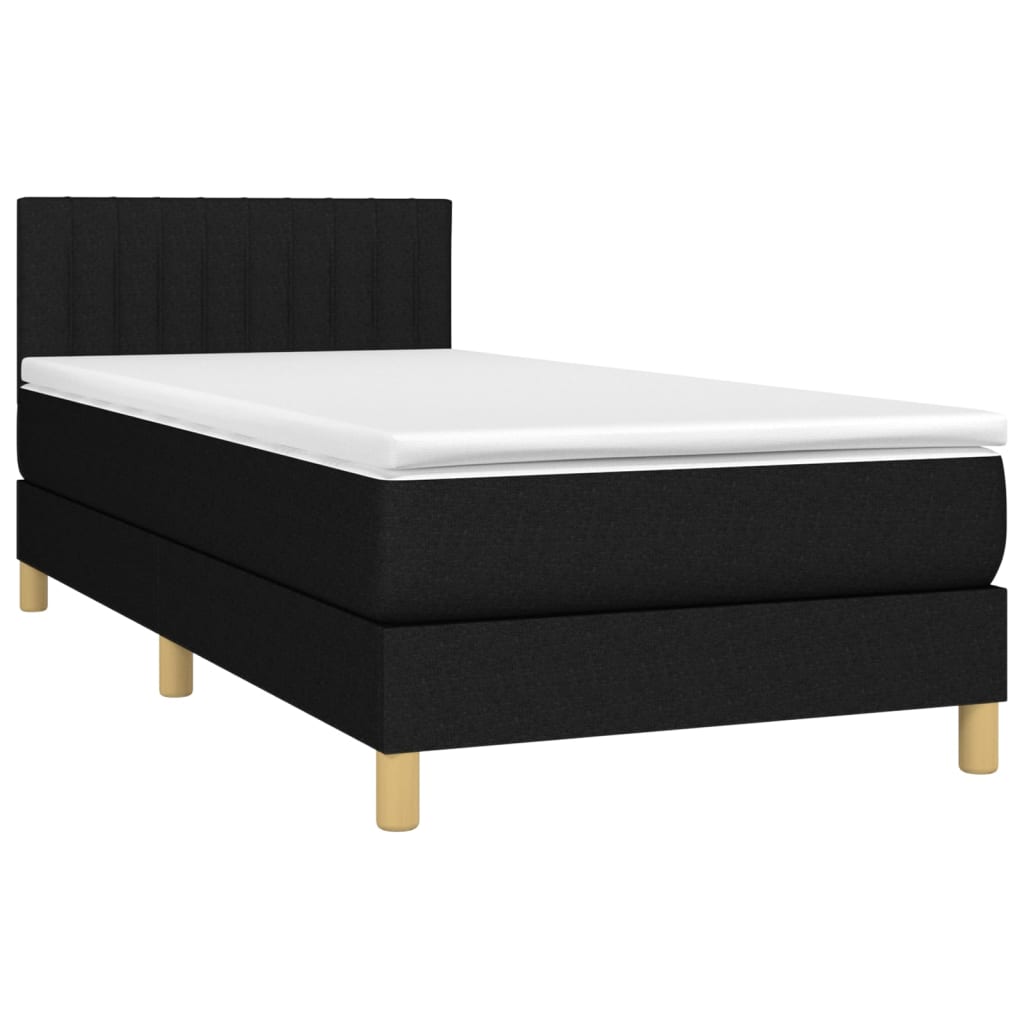 vidaXL Pat cu arcuri, saltea și LED, negru, 90x200 cm, textil