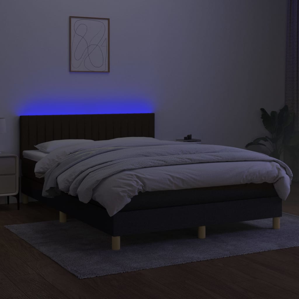 vidaXL Pat cu arcuri, saltea și LED, negru, 140x200 cm, textil