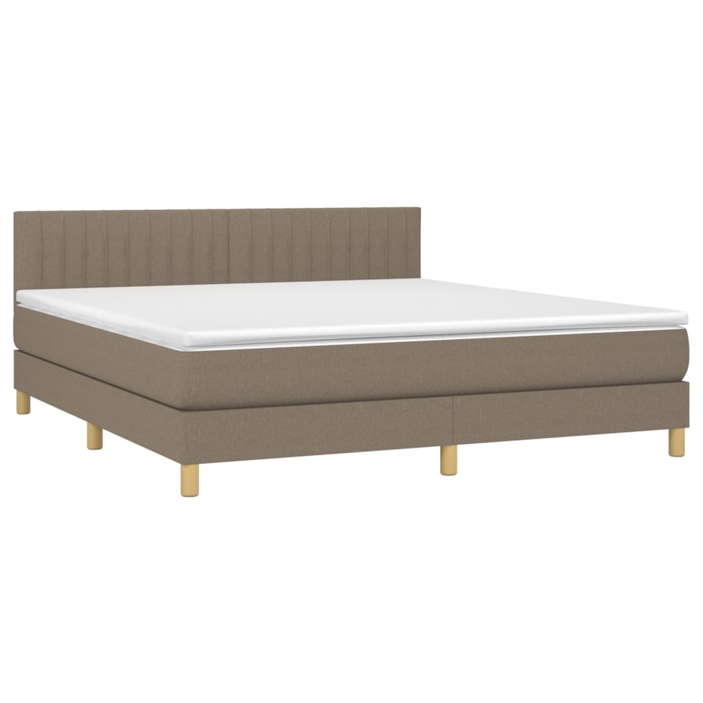 vidaXL Pat cu arcuri, saltea și LED, gri taupe, 160x200 cm, textil