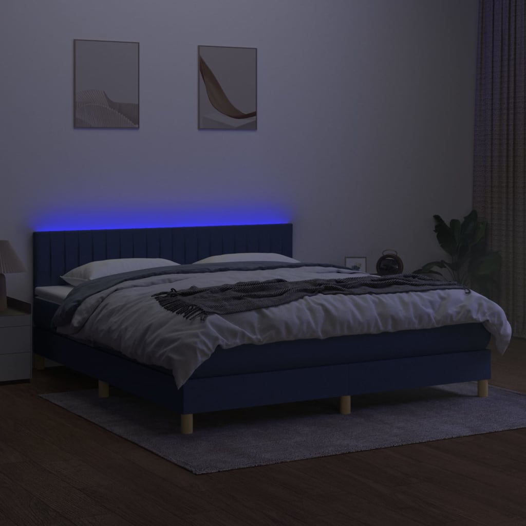 vidaXL Pat cu arcuri, saltea și LED, crem, 160x200 cm, textil