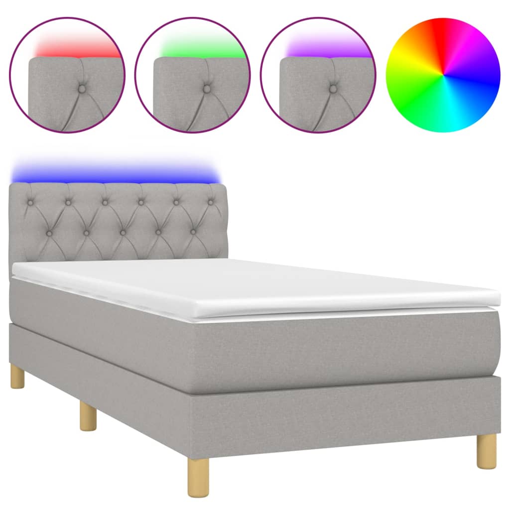 vidaXL Pat cu arcuri, saltea și LED, gri deschis, 80x200 cm, textil vidaXL Pat cu arcuri, saltea și LED, gri deschis, 80x200 cm, textil