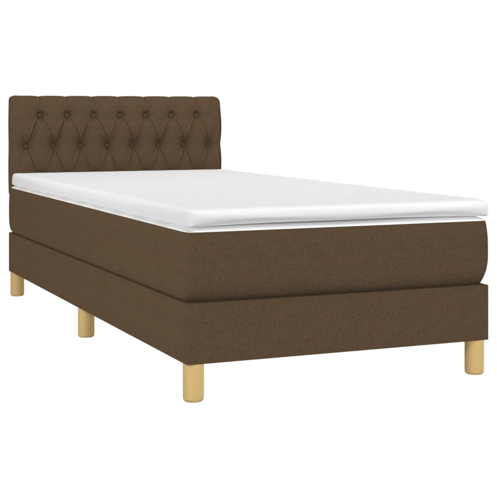 vidaXL Pat cu arcuri, saltea și LED, maro închis, 90x190 cm, textil