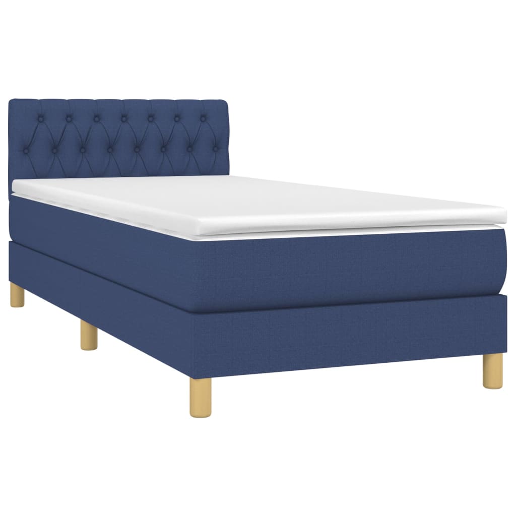 vidaXL Pat cu arcuri, saltea și LED, albastru, 90x190 cm, textil