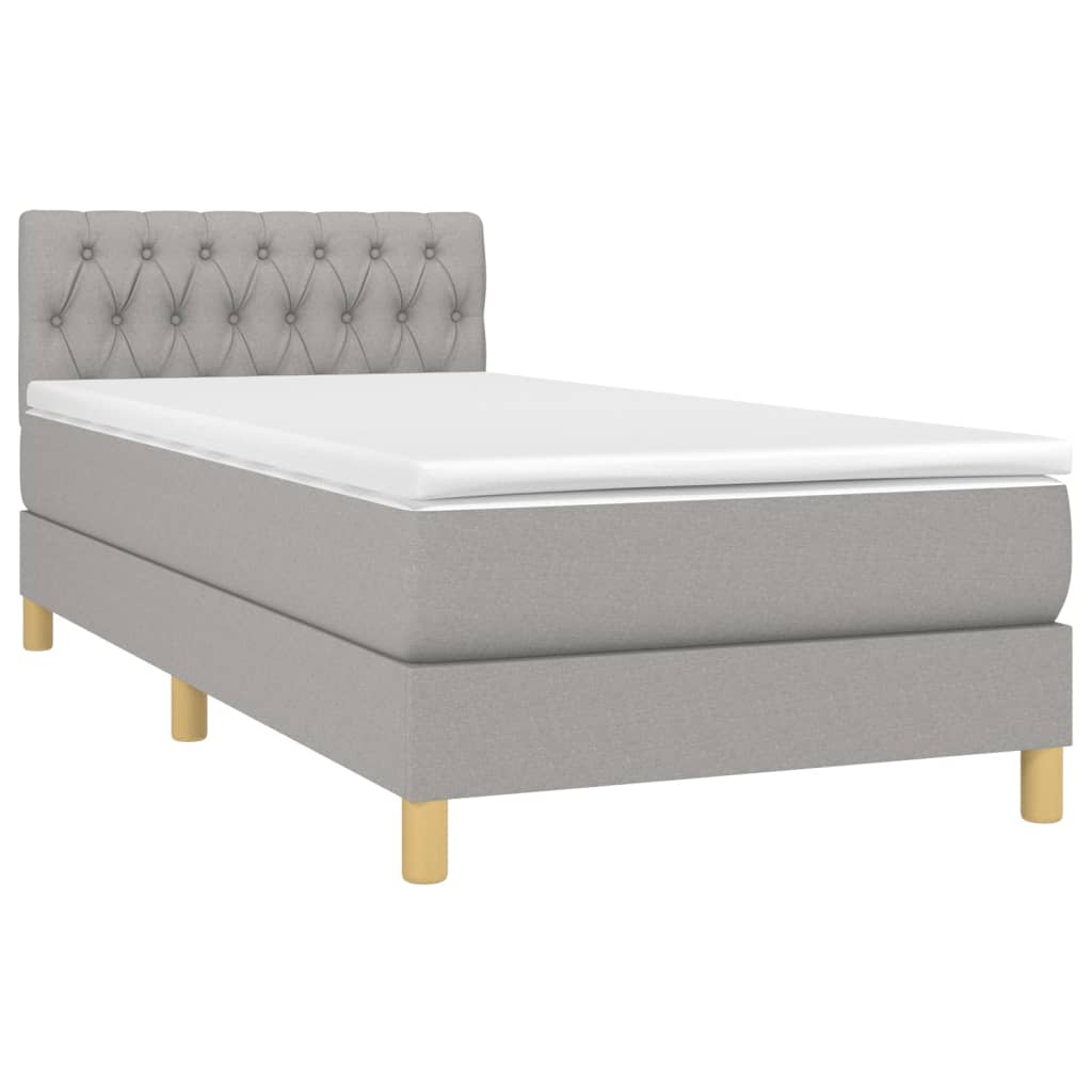 vidaXL Pat cu arcuri, saltea și LED, gri deschis, 90x200 cm, textil vidaXL Pat cu arcuri, saltea și LED, gri deschis, 90x200 cm, textil