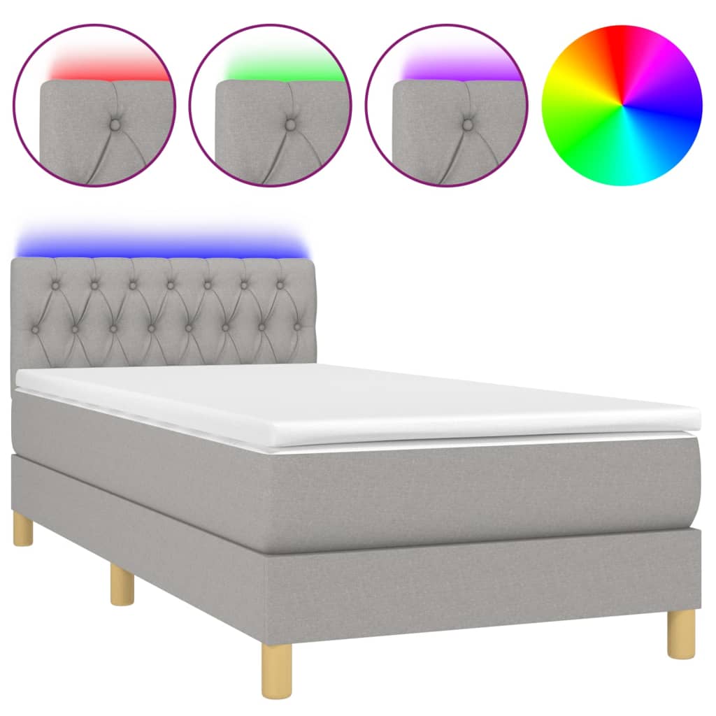vidaXL Pat cu arcuri, saltea și LED, gri deschis, 100x200 cm, textil vidaXL Pat cu arcuri, saltea și LED, gri deschis, 100x200 cm, textil