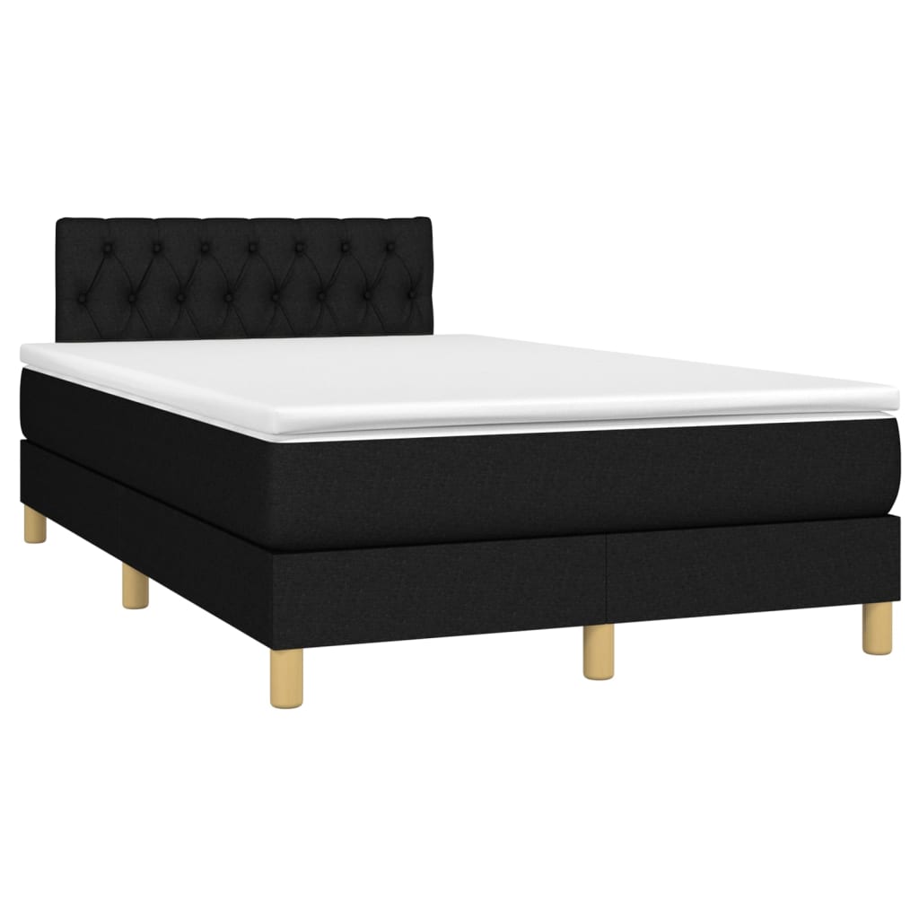 vidaXL Pat cu arcuri, saltea și LED, negru, 120x200 cm, textil