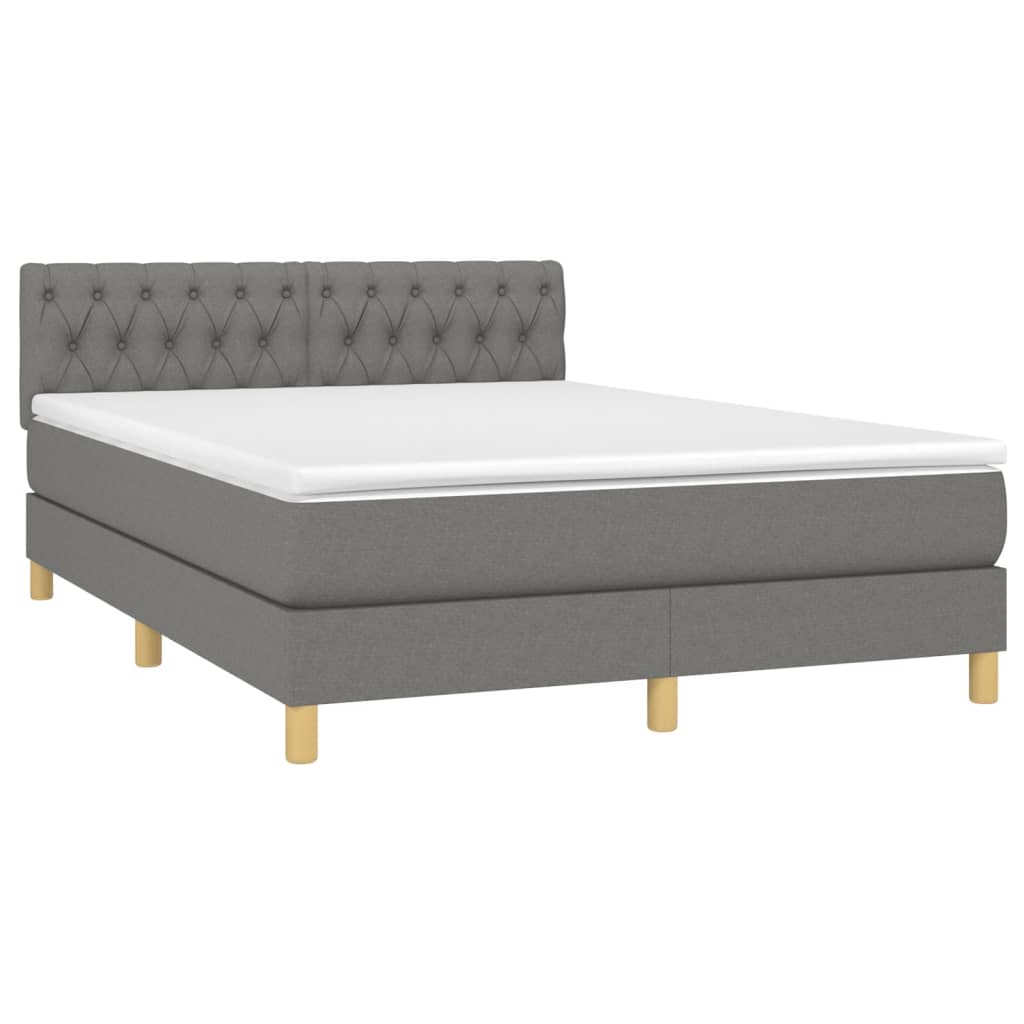 vidaXL Pat cu arcuri, saltea și LED, gri închis, 140x200 cm, textil vidaXL Pat cu arcuri, saltea și LED, gri închis, 140x200 cm, textil