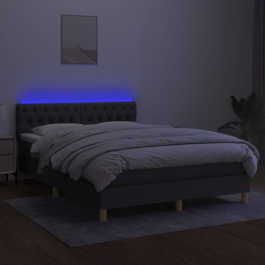 vidaXL Pat cu arcuri, saltea și LED, gri închis, 140x200 cm, textil vidaXL Pat cu arcuri, saltea și LED, gri închis, 140x200 cm, textil