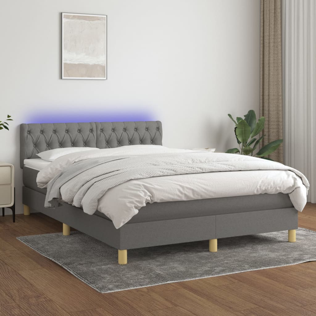 vidaXL Pat cu arcuri, saltea și LED, gri închis, 140x200 cm, textil vidaXL Pat cu arcuri, saltea și LED, gri închis, 140x200 cm, textil