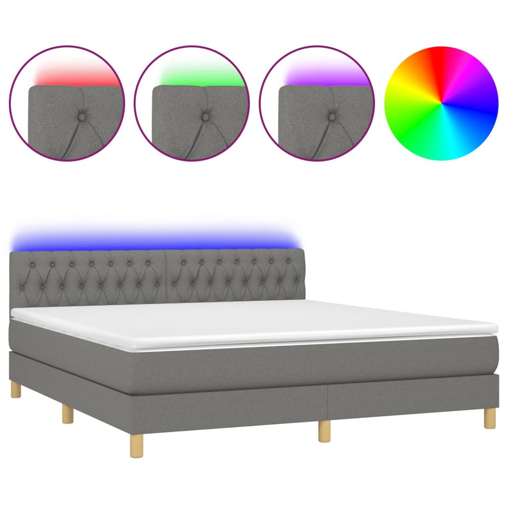 vidaXL Pat cu arcuri, saltea și LED, gri închis, 160x200 cm, textil vidaXL Pat cu arcuri, saltea și LED, gri închis, 160x200 cm, textil
