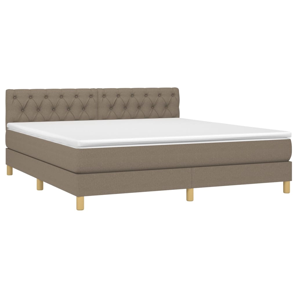 vidaXL Pat cu arcuri, saltea și LED, gri taupe, 160x200 cm, textil