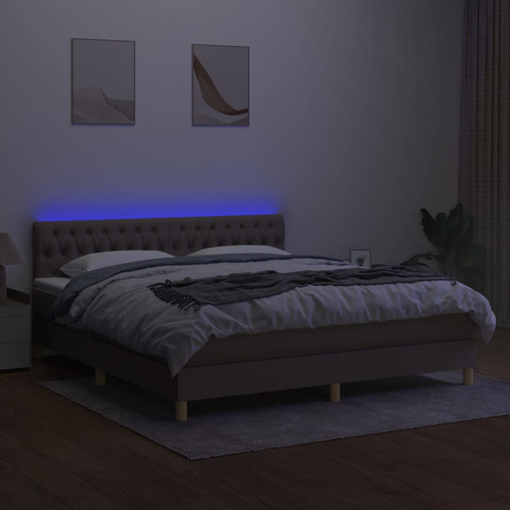 vidaXL Pat cu arcuri, saltea și LED, gri taupe, 160x200 cm, textil