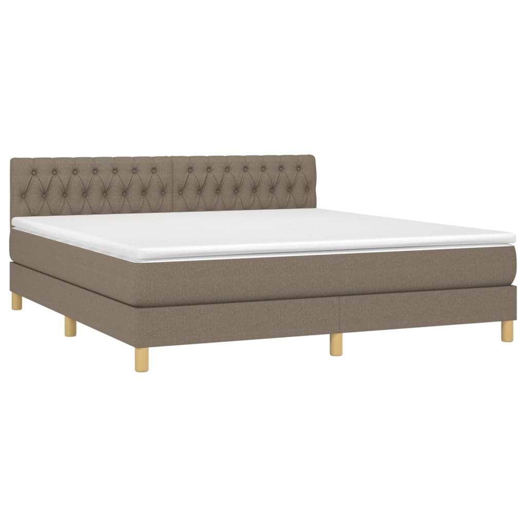 vidaXL Pat cu arcuri, saltea și LED, gri taupe, 180x200 cm, textil