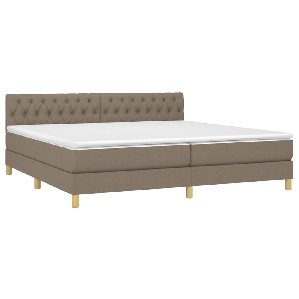 vidaXL Pat cu arcuri, saltea și LED, gri taupe, 200x200 cm, textil