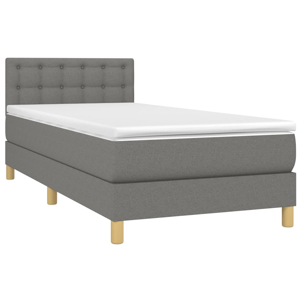 vidaXL Pat cu arcuri, saltea și LED, gri închis, 90x190 cm, textil