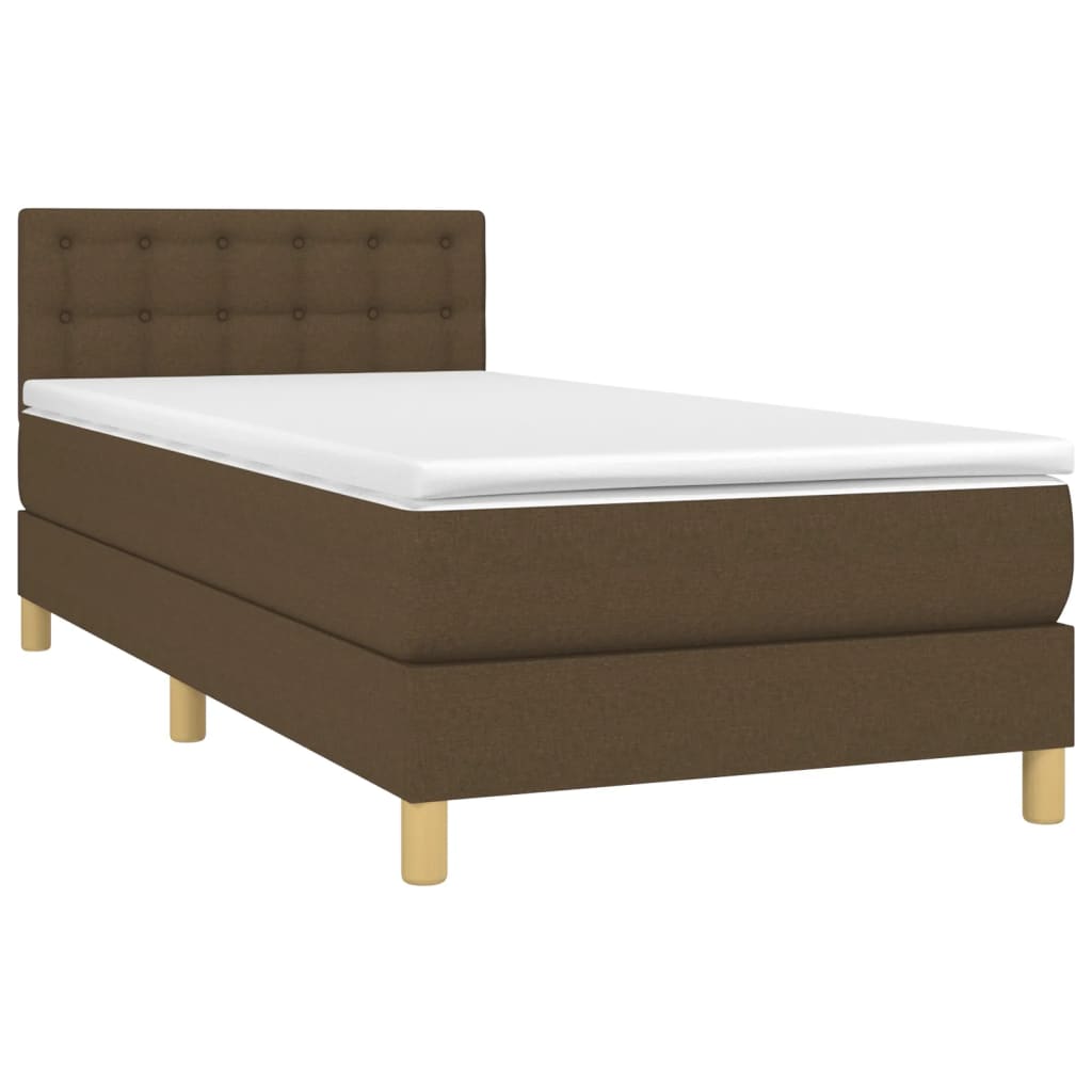 vidaXL Pat cu arcuri, saltea și LED, maro închis, 90x190 cm, textil
