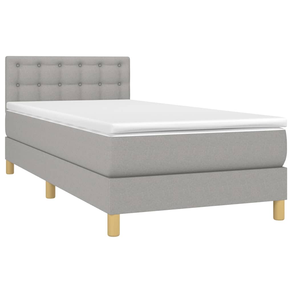 vidaXL Pat cu arcuri, saltea și LED, gri deschis, 90x200 cm, textil vidaXL Pat cu arcuri, saltea și LED, gri deschis, 90x200 cm, textil