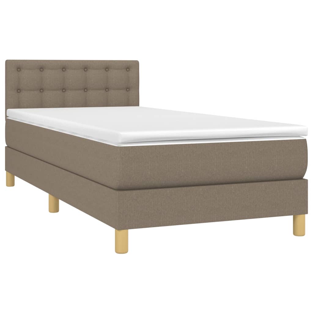 vidaXL Pat cu arcuri, saltea și LED, gri taupe, 90x200 cm, textil