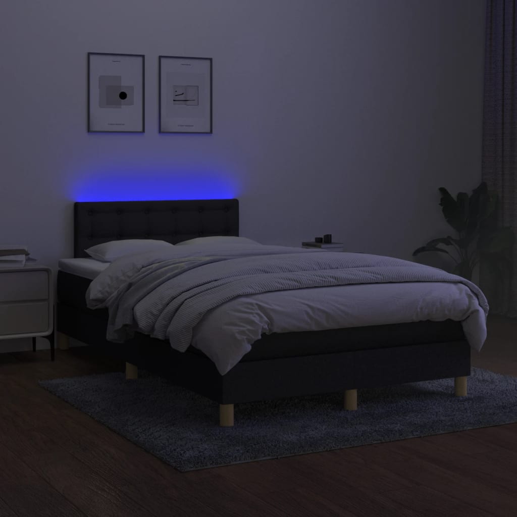 vidaXL Pat cu arcuri, saltea și LED, negru, 120x200 cm, textil