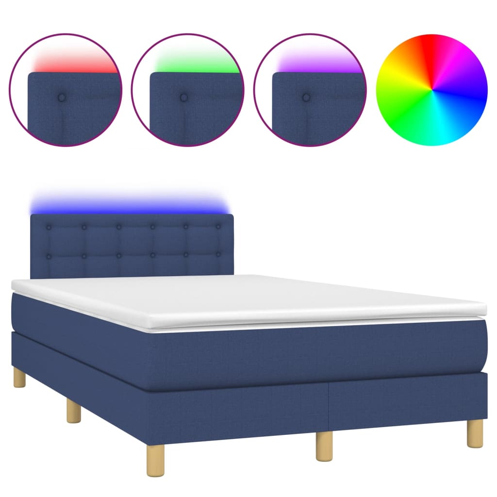 vidaXL Pat cu arcuri, saltea și LED, albastru, 120x200 cm, textil vidaXL Pat cu arcuri, saltea și LED, albastru, 120x200 cm, textil