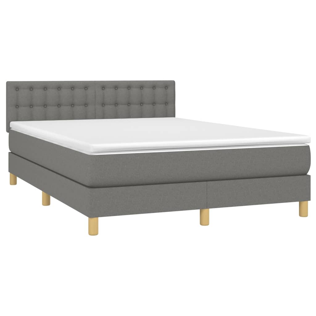 vidaXL Pat cu arcuri, saltea și LED, gri închis, 140x190 cm, textil