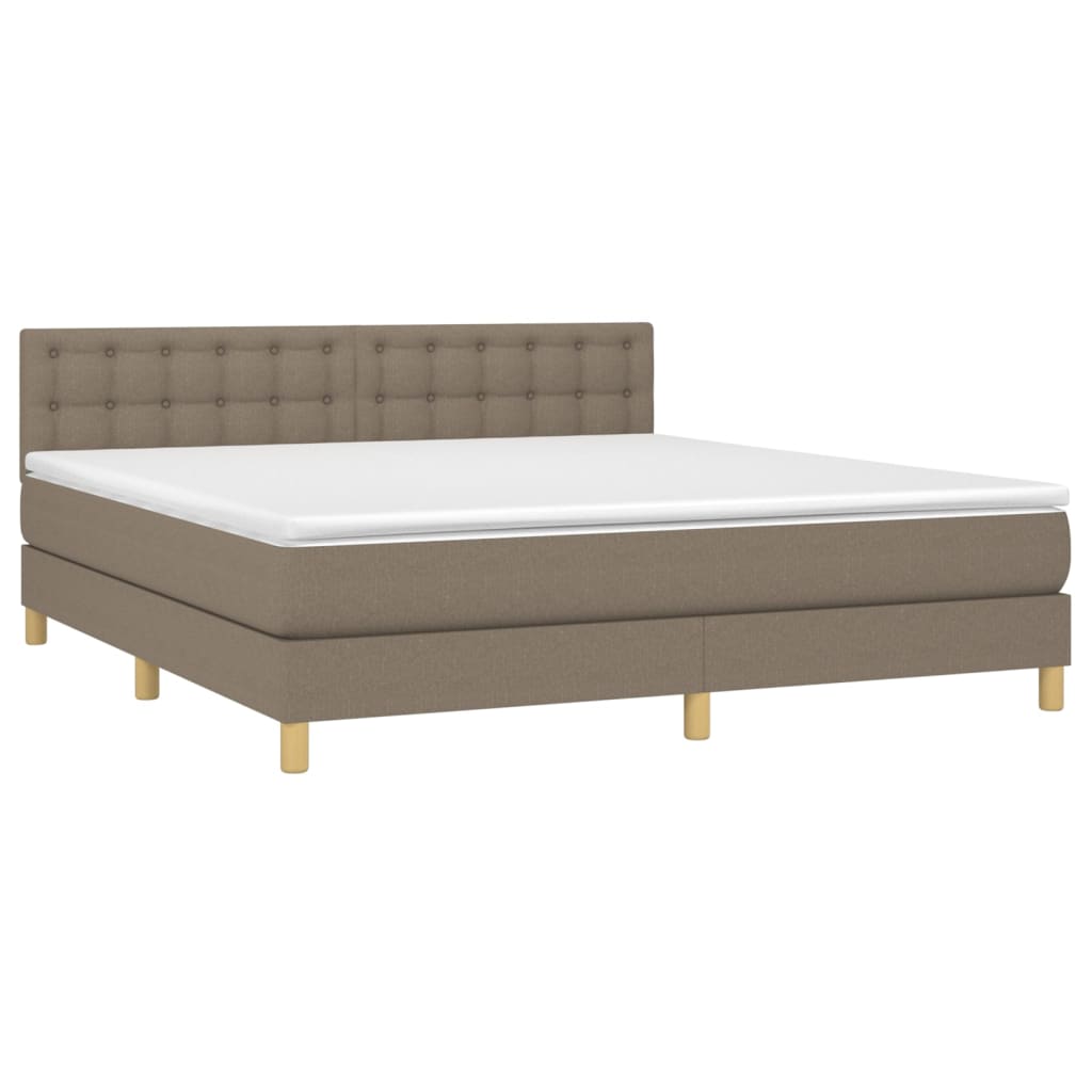 vidaXL Pat cu arcuri, saltea și LED, gri taupe, 160x200 cm, textil