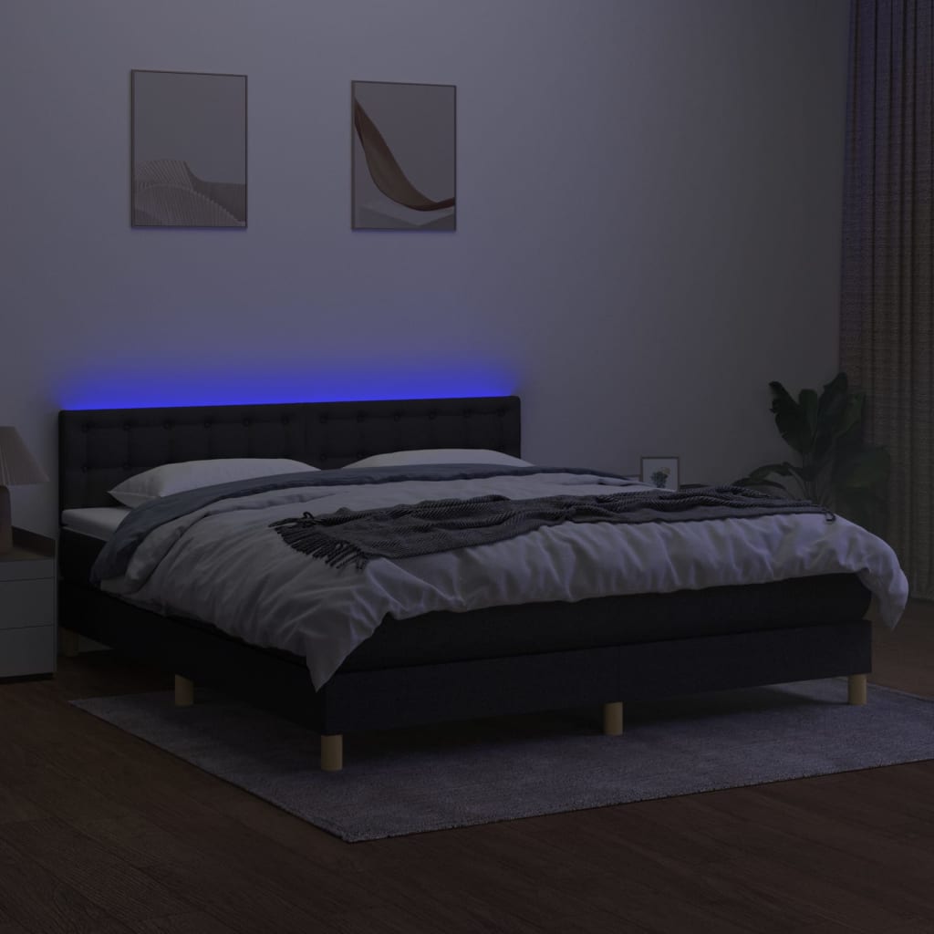 vidaXL Pat cu arcuri, saltea și LED, negru, 180x200 cm, textil