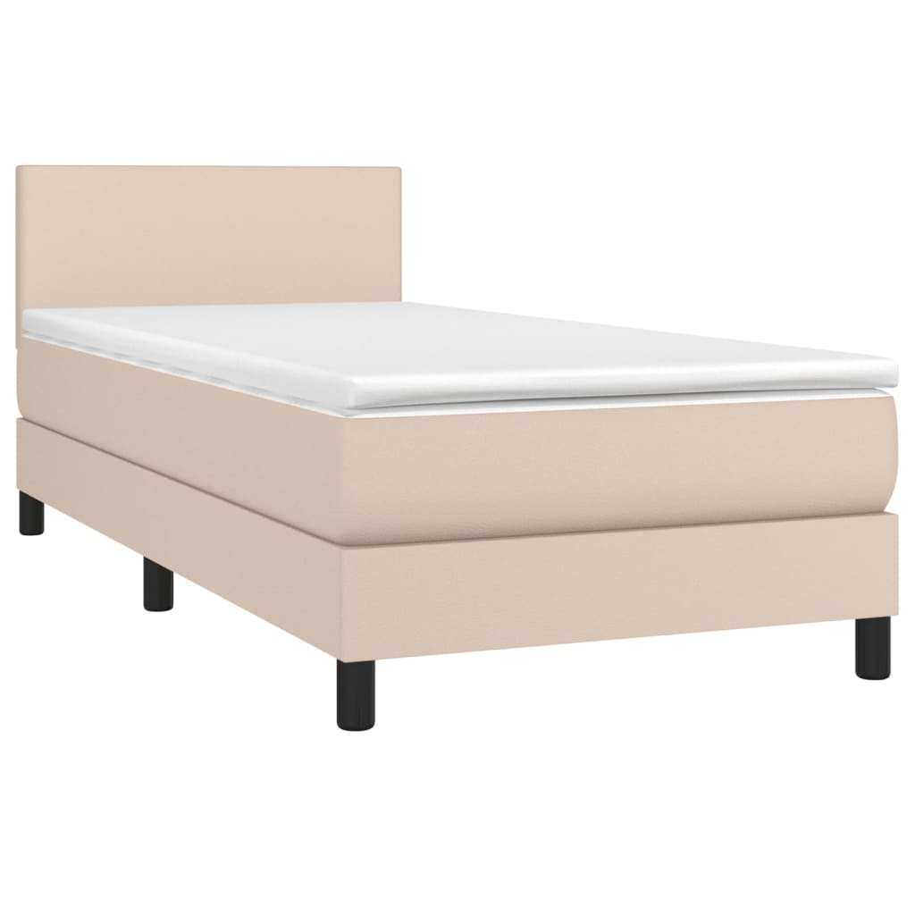 vidaXL Pat cu arcuri, cu saltea și LED, cappuccino 90x200 cm piele eco