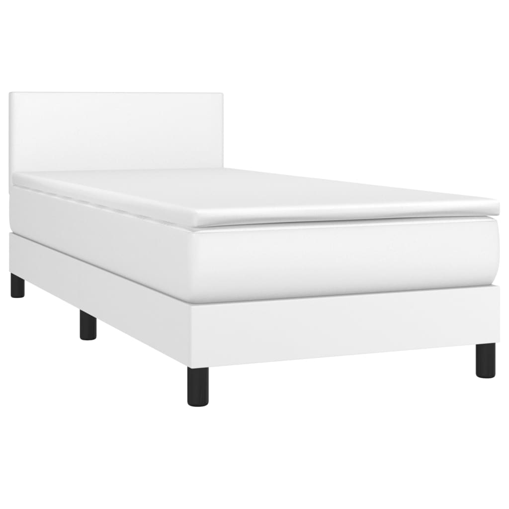 vidaXL Pat cu arcuri, saltea și LED, alb, 100x200 cm, piele ecologică