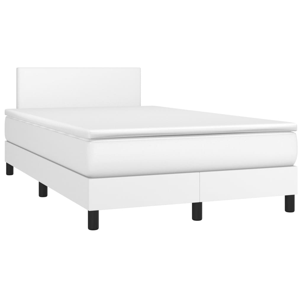 vidaXL Pat cu arcuri, saltea și LED, alb, 120x200 cm, piele ecologică