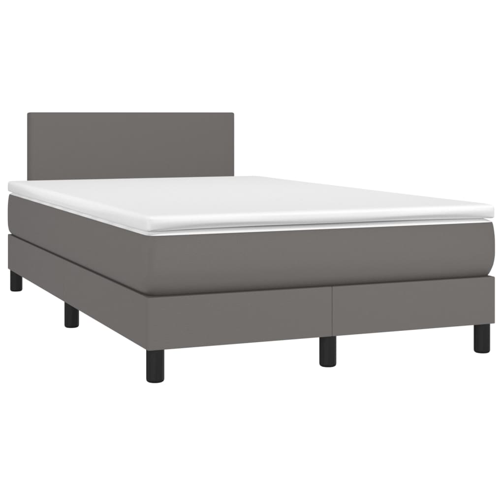 vidaXL Pat cu arcuri, saltea și LED, gri, 120x200 cm, piele ecologică