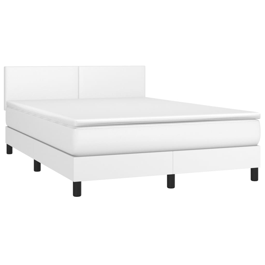 vidaXL Pat cu arcuri, saltea și LED, alb, 140x200 cm, piele eco