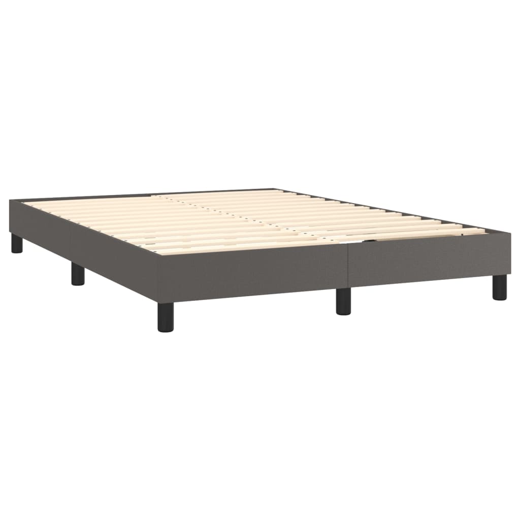 vidaXL Pat cu arcuri, saltea și LED, gri, 140x200 cm, piele eco