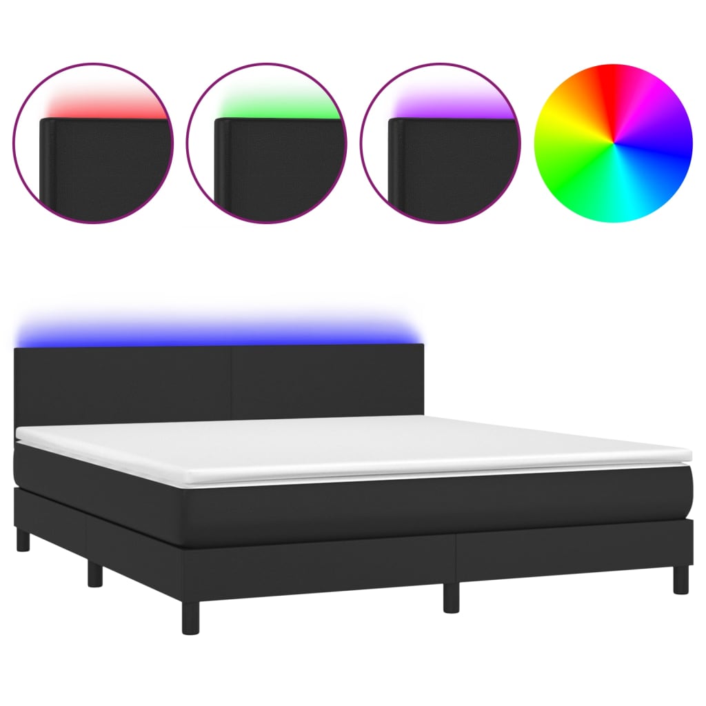 vidaXL Pat cu arcuri, saltea și LED, negru, 160x200cm, piele ecologică vidaXL Pat cu arcuri, saltea și LED, negru, 160x200cm, piele ecologică