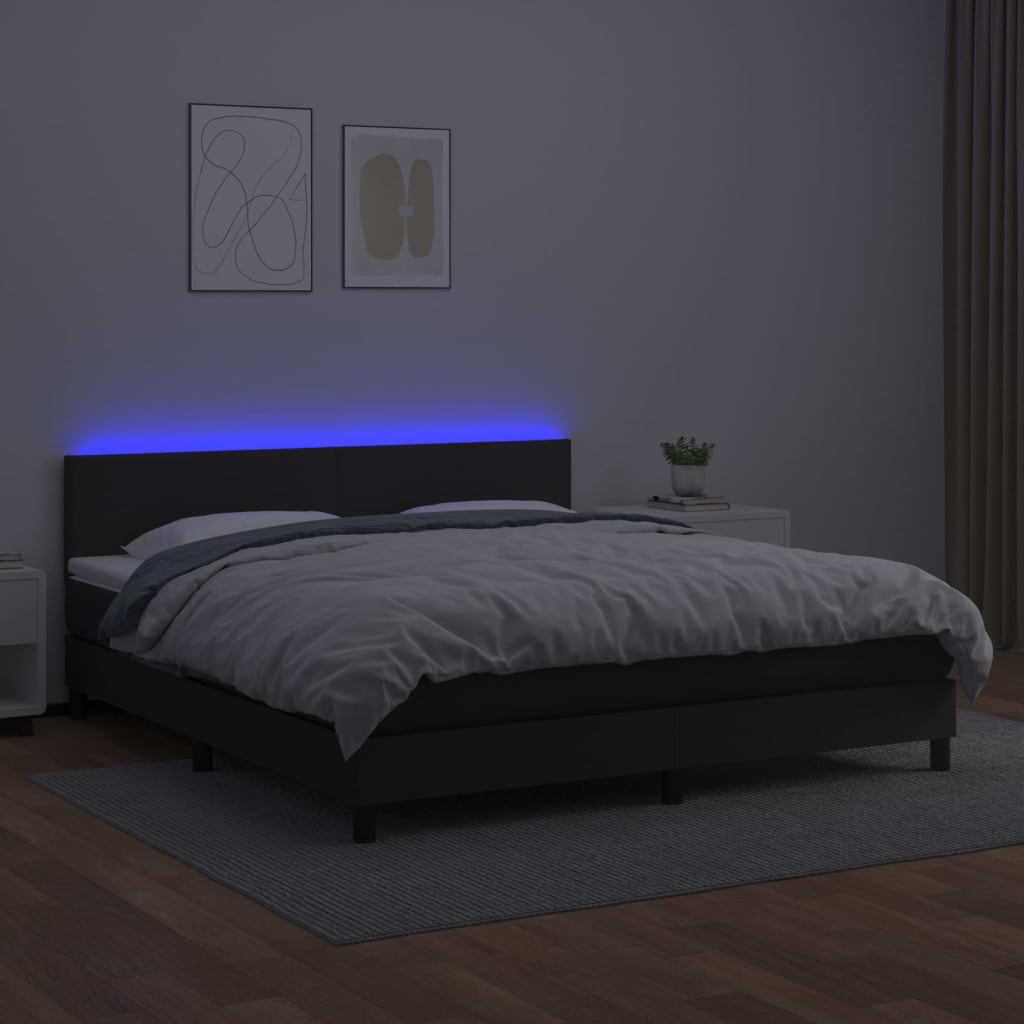 vidaXL Pat cu arcuri, saltea și LED, negru, 160x200cm, piele ecologică vidaXL Pat cu arcuri, saltea și LED, negru, 160x200cm, piele ecologică