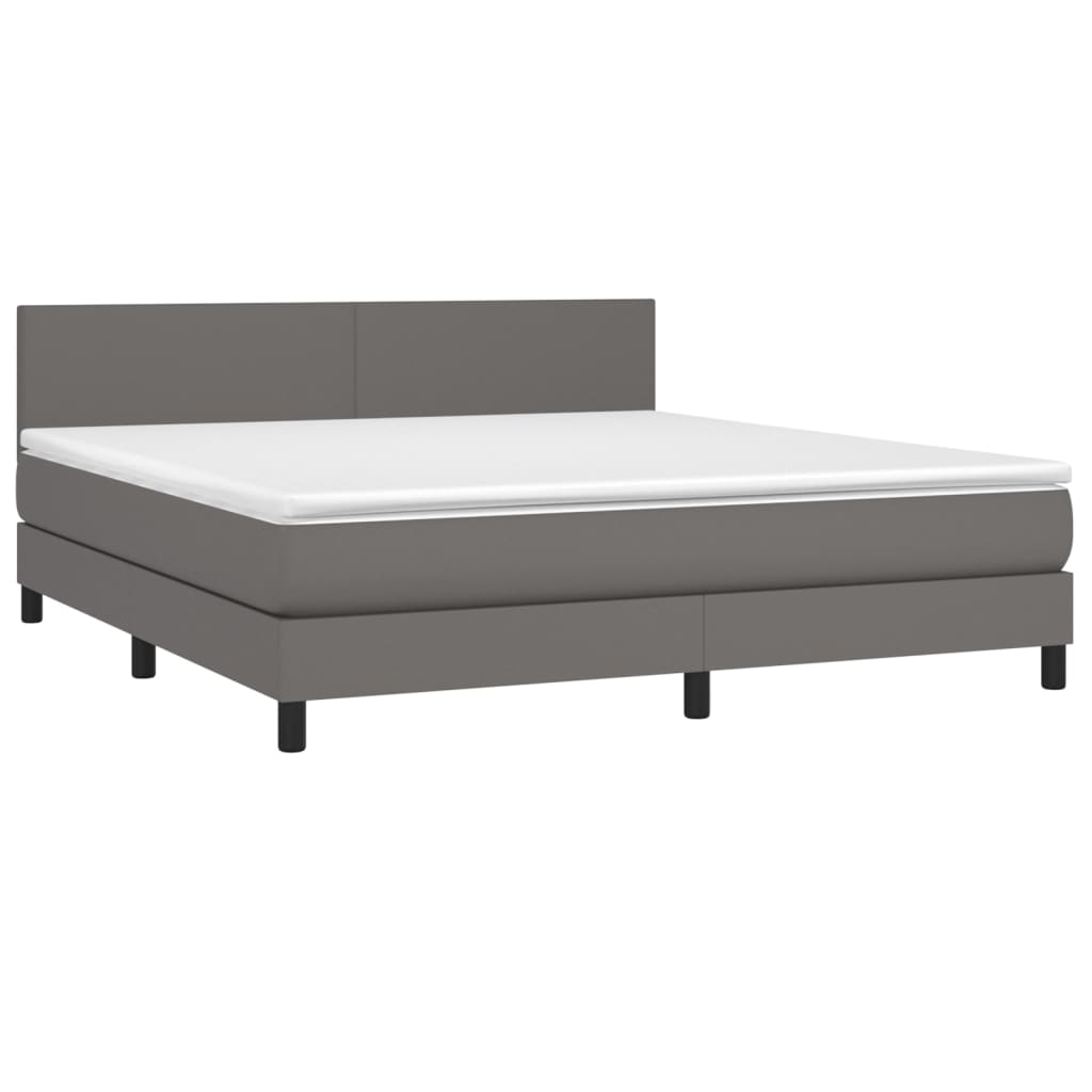 vidaXL Pat cu arcuri, saltea și LED, gri, 180x200 cm, piele ecologică