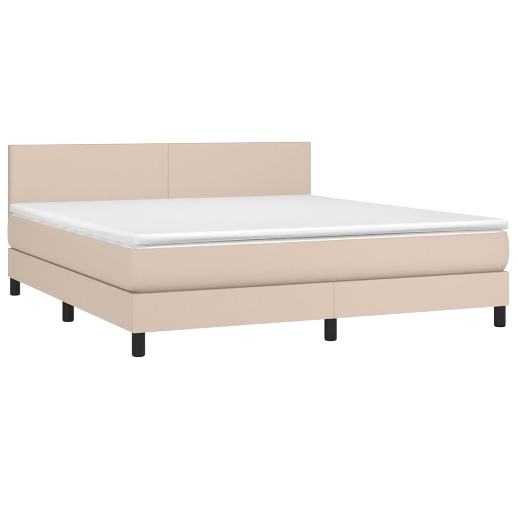 vidaXL Pat cu arcuri, cu saltea și LED cappuccino 180x200 cm piele eco vidaXL Pat cu arcuri, cu saltea și LED cappuccino 180x200 cm piele eco