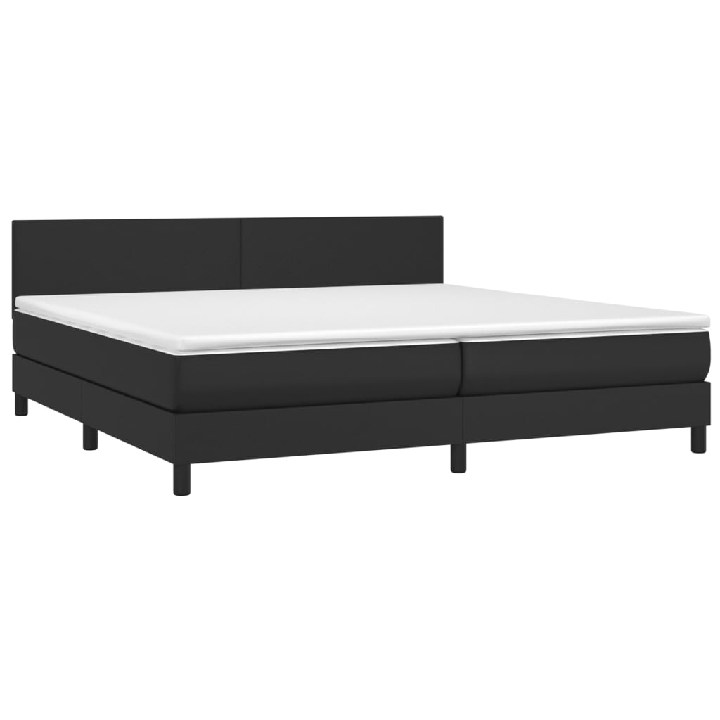 vidaXL Pat cu arcuri, saltea și LED, negru, 200x200cm, piele ecologică