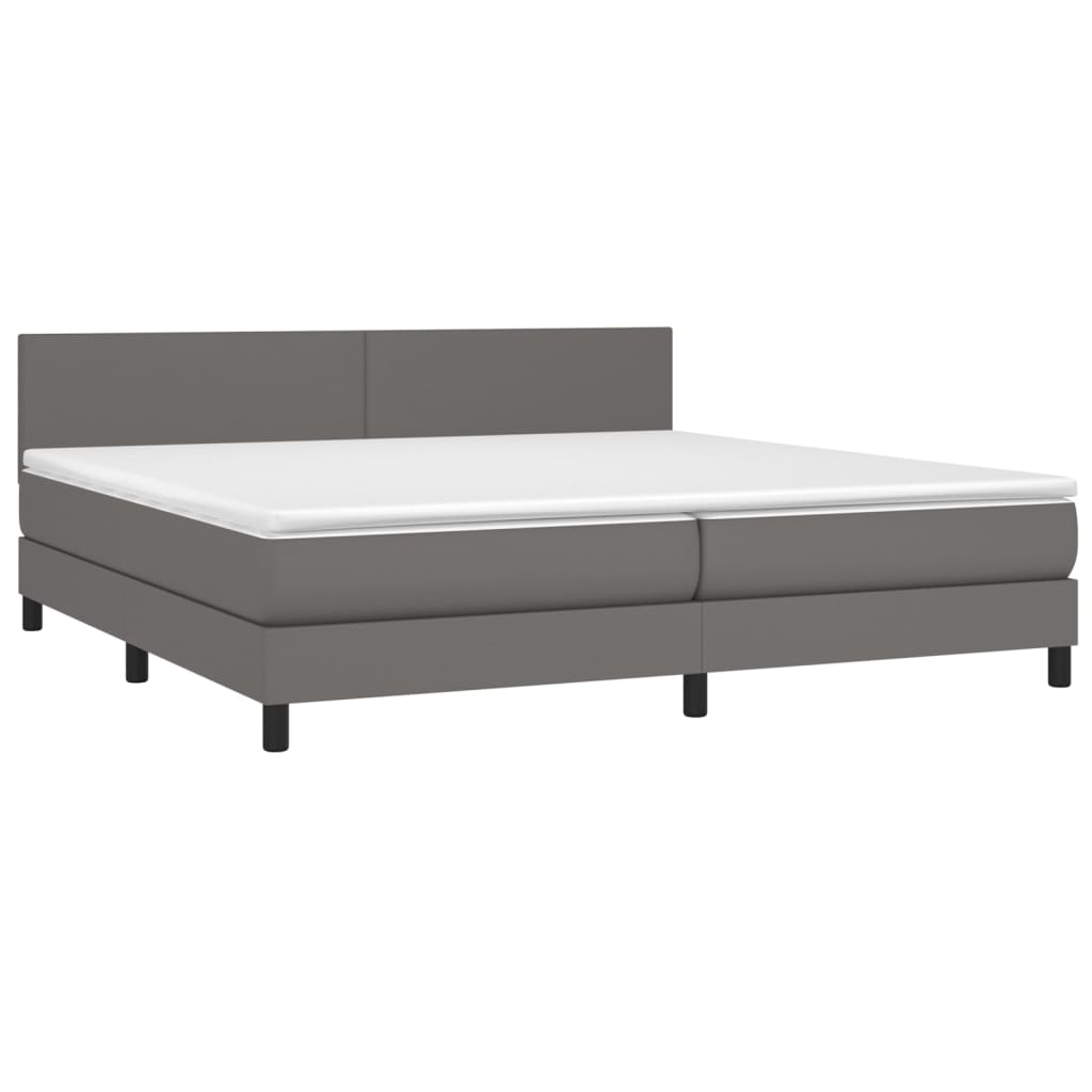 vidaXL Pat cu arcuri, saltea și LED, gri, 200x200 cm, piele ecologică