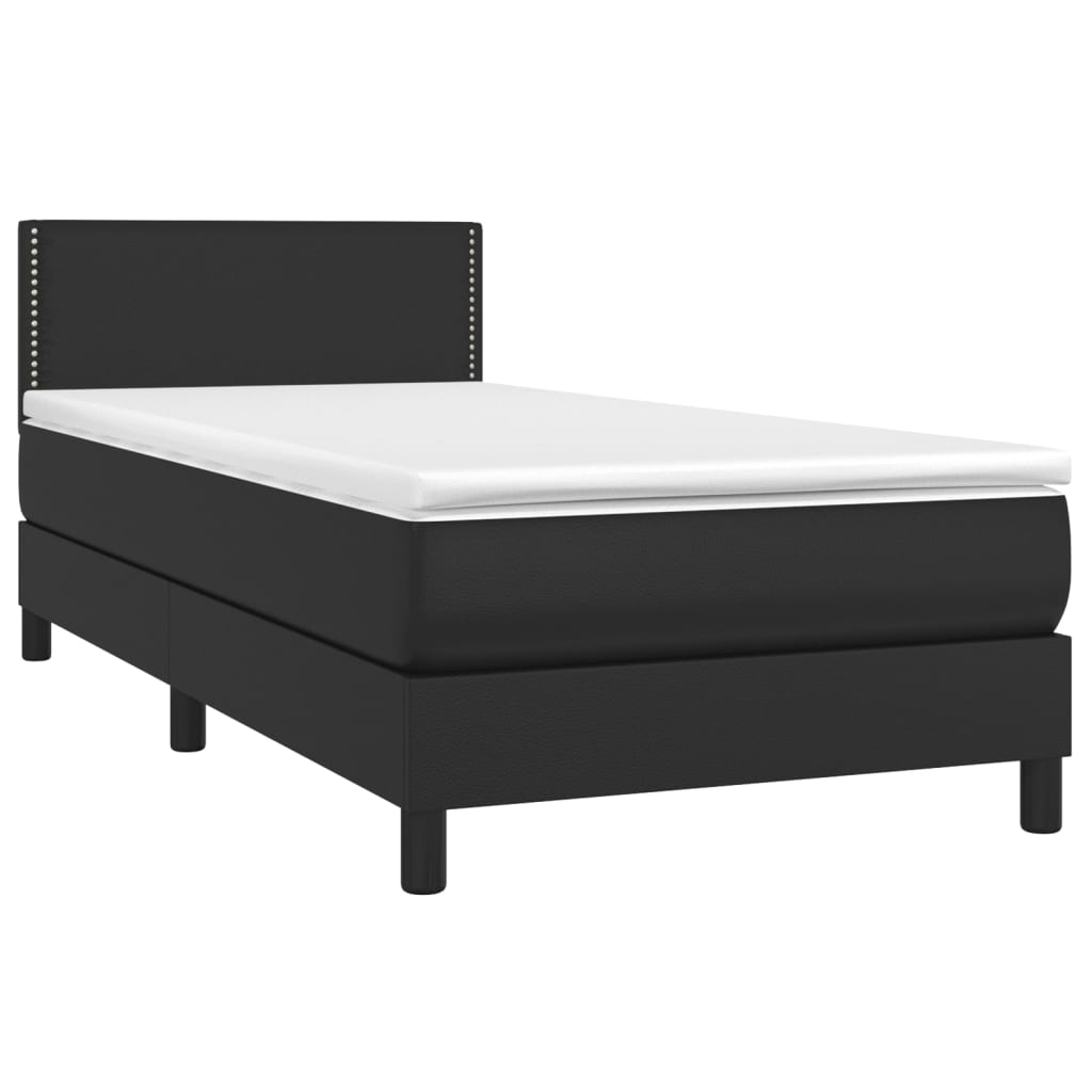 vidaXL Pat cu arcuri, saltea și LED, negru, 90x200 cm, piele ecologică