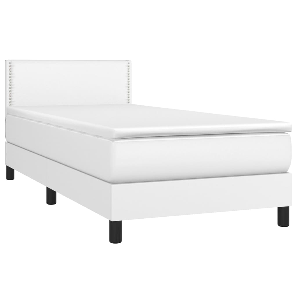 vidaXL Pat cu arcuri, saltea și LED, alb, 100x200 cm, piele ecologică