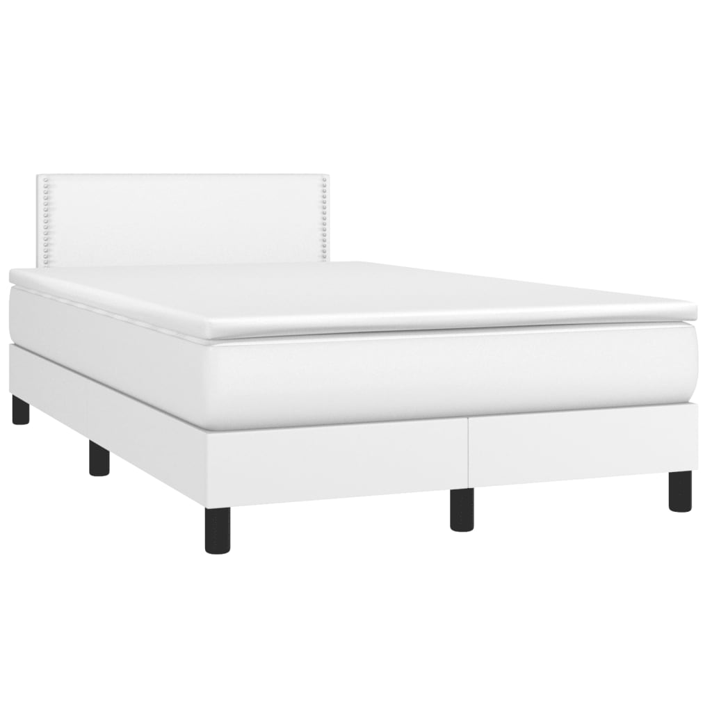 vidaXL Pat cu arcuri, saltea și LED, alb, 120x200 cm, piele ecologică