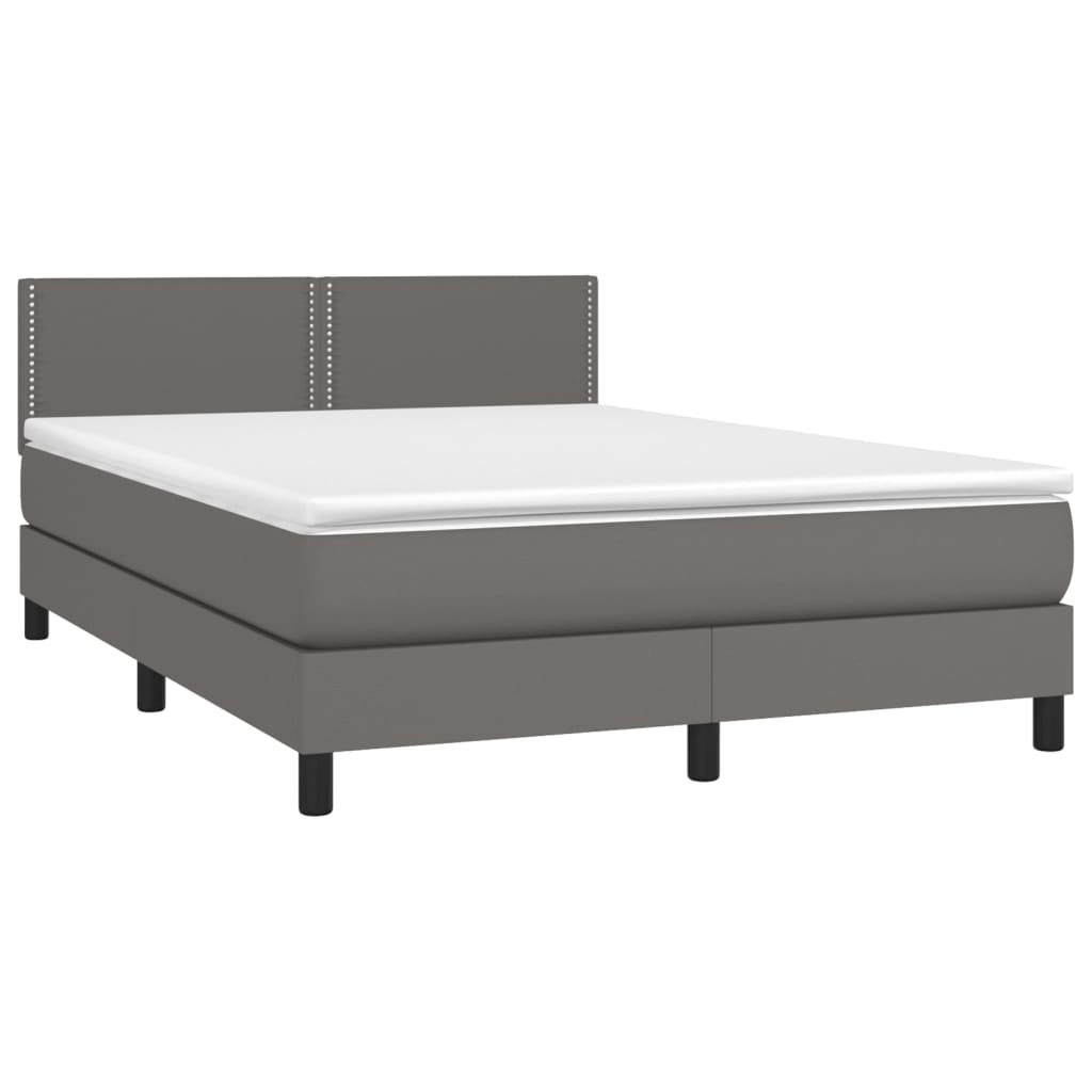vidaXL Pat cu arcuri, cu saltea & LED, gri, 140x190 cm, piele eco vidaXL Pat cu arcuri, cu saltea & LED, gri, 140x190 cm, piele eco