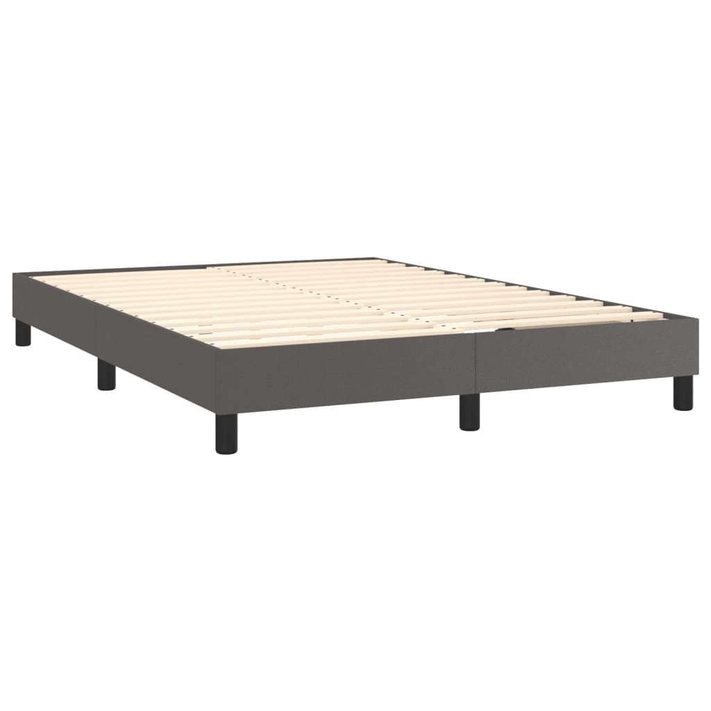 vidaXL Pat cu arcuri, saltea și LED, gri, 140x200 cm, piele eco